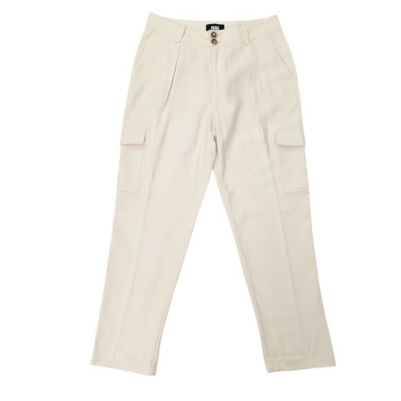 Paige Becca Cargo Pant Womens 6 Beige Pleated Cropped High Rise Twill Relaxed - Picture 1 of 12